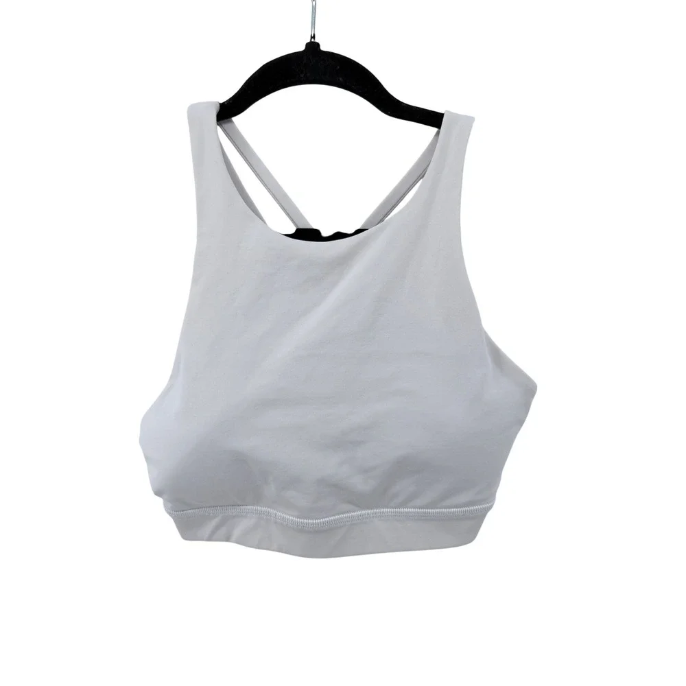 Lululemon Energy Bra High Neck White Crisscross‎ Strappy Back Sports Bra Size 6